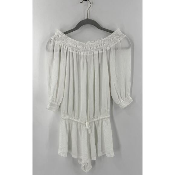 Raisins Womens Swimsuit Coverup Romper Size Small White Smocked Beach NEW - Picture 1 of 6